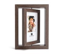 UOCAI 4x6 Photo Frames Wooden Picture Frames Rotating Floating 360° Spinning Wooden Tabletop Display with Acrylic Panel, Double-Sided for Horizontal, Vertical Orientation Ideal for Gifts 10*15cm Brown