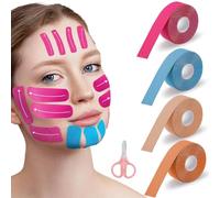 UOCAI Pack of 4 Face Tape Lifting Face, 2.5 cm x 5 m Face Lifting Tape, Anti Wrinkle Face Tape, Face Wrinkles, Face Taping, Facial Patches for Firming Skin (Skin Tone Orange Pink Light Blue)