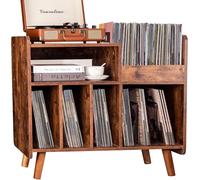 UODERS Record Player Stand, Large Record Player Table Cabinet with Open Vinyl Storage and Display Shelf Holds up to 350 Albums, Mid Century Wood Turntable for Living Room, Bedroom, (Brown)