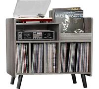UODERS Record Player Stand, Large Record Player Table Cabinet with Open Vinyl Storage and Display Shelf Holds up to 350 Albums, Mid Century Wood Turntable for Living Room, Bedroom, (Grey)