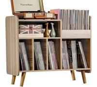 UODERS Record Player Stand, Large Record Player Table Cabinet with Open Vinyl Storage and Display Shelf Holds up to 350 Albums, Mid Century Wood Turntable for Living Room, Bedroom, (Walnut)
