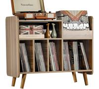 UODERS Record Player Stand, Large Record Player Table Cabinet with Open Vinyl Storage and Display Shelf Holds up to 350 Albums, Mid Century Wood Turntable for Living Room, Bedroom, (Walnut)