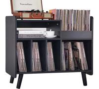 UODERS Record Player Stand, Large Record Player Table Cabinet with Open Vinyl Storage and Display Shelf Holds up to 350 Albums, Mid Century Wood Turntable for Living Room, Bedroom, (Black)