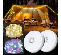 UODIR 2 Pack Camping String Lights, 10M Outdoor Lights with 8 Modes, Waterproof, Quick Storage, Type-C Fast Charging, Portable 2-in-1 Lantern & Lights for Camping, Power Outages & Patios