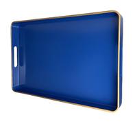 UOEKCS Navy Blue Serving Tray with Handles, Rectangular Decorative Tray for Coffee Table, Plastic Rectangular Tray for Ottoman, Living Room, Bathroom, Home Decor 15.7” x 10.2” x1.37”