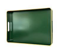 UOEKCS Rectangular Decorative Tray, Plastic Serving Trays with Handles, Coffee Table Tray for Ottoman, Living Room, Kitchen, Home Decor 15.7” x 10.2” x1.37”(Green)