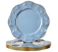 UOEKCS Round Blue Charger Plates, Set of 6, 13inch Plastic Bow Embossed, bulk Wedding, Party, Holiday Table Setting.