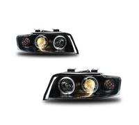 UOEMCRTB Car Headlights For A4 B6 2001-2004 Angel Eye Style LED Headlamp Assembly Upgrade High Configure Projector Lens(Low beam yellow light)