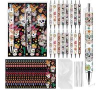 Uoeo 20 Pcs Halloween Sugar Skull Pens Retractable Ballpoint Halloween Day of the Dead Fancy Pens with Cards for Office School Teacher Student Sugar Skull Gifts Halloween Party Decoration