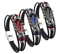 Uoeo 3 Pack Retro Faux Leather Guitar Bracelets Vintage Guitar Men Women Faux Leather Bangle Wristband Punk Guitar Bracelet for Men Handmade Braided Multi-Layer Wrap Bracelet Music Enthusiast Gift
