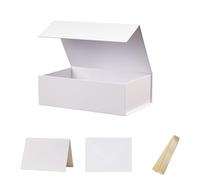 UoeRing 1 Pcs White Gift Box,9.5x6x3 Magnetic Gift Box for Presents with Lids Rectangle Collapsible for Bridesmaid Proposal Box,Wedding,Christmas,Birthday Gift Packging with Ribbon Card Envelope