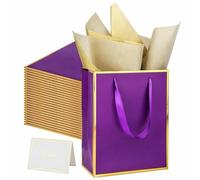 UoeRing 25 Pack Thank You Gift Bags with Handles 9.5x7.5x3.75 inch Gift Bags Medium Size Gift Bag with Tissue Paper and Card for Wedding Birthday Bridesmaid Holidays Mother's Day (Purple Gold)