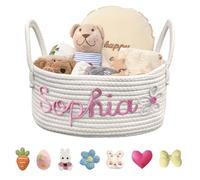 Uoffice5 Personalised Baby Basket with Name Custom Cotton Rope Storage Bin for Diaper Caddy, Organizer, Keepsake - Shower Gift