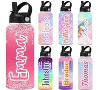 Uoffice5 Personalised Water Bottles for Kids with Straw Lid Custom Insulated Water Bottle Customised Engraved Name Stainless Steel Bottle Gift for School Sport Gym 24/12/40/18/32 oz