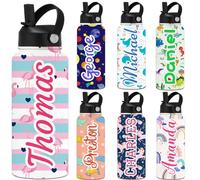 Uoffice5 Personalised Water Bottles for Kids with Straw Lid Custom Insulated Water Bottle Customised Engraved Name Stainless Steel Bottle Gift for School Sport Gym 24/12/40/18/32 oz