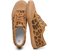 Uoidru Women's Classic White Tennis Canvas Sneakers Retro Lace Up Shoes Low Top Sneakers for Women Casual Walking Non-Slip Shoes, Leopard, 5.5 UK