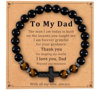 Uoiispet American Flag & Natural Stone Cross Beads Bracelet, Perfect Gifts for Dad New Dad Stepdad Husband Boyfriend from Daughter Son Wife on Valentines Day Father’s Day Birthday Christmas, One Size