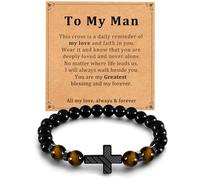 Uoiispet American Flag & Natural Stone Cross Beads Bracelet, Perfect Gifts for Dad New Dad Stepdad Husband Boyfriend from Daughter Son Wife on Valentines Day Father’s Day Birthday Christmas, One Size