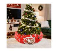 Uoiispet Cat Tunnel Bed Under Christmas Tree Skirt, 36" Red Christmas Cat Toy Circle Tunnel with Toy Ball, Decorative Xmas Tree Cats Donut Foldable Kitty Tube Tunnel for Indoor Cats/Small Animal