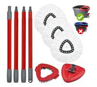 Uoiispet Spin Mop Heads Replacements for O Ceda EasyWring 1-Tank System, 3 Microfiber Mop Head Refills, 4-Section Iron Handle, 1 Base and 1 Scrub Brush Combo Set for Floor Cleaning