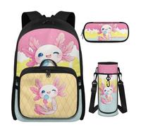 UOIMAG Axolotl Backpack Bookbag and Lunch Box Set for Girls Age 6-8 1st Grade Cute Ice Cream Backpack with Water Bottle Holder Lightweight