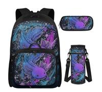 UOIMAG Axolotl Backpack Girls Backpack with Lunch Box Pencil Case Water Bottle Holder Backpack Set for Girls Age 10-12 4 Piece Middle School Bag Set for 7th Grade
