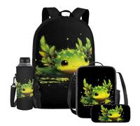 UOIMAG Axolotl School Bags Kids Backpack and Lunch Bag Set Neoprene Water Bottle Holder Pencil Case 4pcs Sets