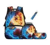 UOIMAG Back to School Set Boys Basketball Backpack and Lunch Box Year 1-6: 20L Large Cool Rucksack with Side Pocket for 500ml Water Bottle