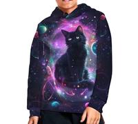 UOIMAG Black Cat Hoodie Girls' Hoodies Sweatshirts 14-16 Years Long Sleeve Pullover Top for Boys with Pocket Size XL
