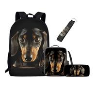 UOIMAG Black Dachshund Backpack for Sausage Dog Lovers Cute School Backpack and Lunch Box Set with Pencil Case Keychain Kids Bookbags Set 4pcs for Preschool