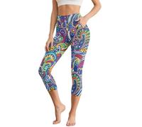 UOIMAG Boho Women's Activewear Leggings with Pockets Hippie Mandala Floral Yoga Pants 3/4 Length Size M