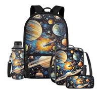 UOIMAG Boys School Bag and Lunch Box Set Space Backpack with Rocket Bottle Holder Pencil Case 4pcs Rucksacks