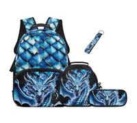 UOIMAG Boys School Bag Set for Primary School: Cool Dragon Backpack and Lunch Box, 17" 20L Large Rucksack with Padded Strap