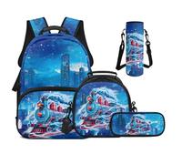 UOIMAG Boys Train Backpack and Lunch Box Set for Primary School 17" Galaxy Bookbag with Adjustable Padded Strap 2 Side Pockets