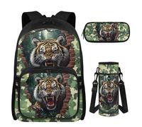 UOIMAG Camo Backpack with Lunch Box for Boys 10-12 Years Old Cool Tiger Backpack with Side Pocket for Water Bottle for Middle School 7th Grade