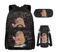 UOIMAG Capybara Backpack Bookbag and Lunch Box Set for Girls Age 10-12 4 Piece Formula Backpack Set with Lunch Box Kids Pencil Case Water Bottle Holder for Middle School