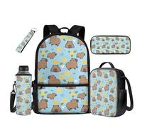 UOIMAG Capybara Backpack for School Boys School Bag and Lunch Box Set with Water Bottle Holder Lightweight 5pcs Sets