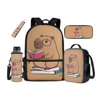 UOIMAG Capybara Backpack for School Kids School Bag and Lunch Bag Set Lightweight Rucksack and Water Bottle Holder Set 5pcs