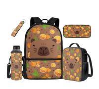 UOIMAG Capybara Backpack Kids School Bag and Lunch Box Set Cute Rucksack for School with Water Bottle Holder 5pcs