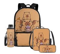 UOIMAG Capybara Backpack Lunch Box Set Kids School Bags 4pcs Cute Water Bottle Carrier with Strap Zipper Pencil Case