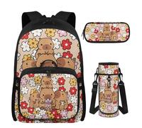 UOIMAG Capybara Backpack with Lunch Box Kids Girls 8-10 Girly Floral Bookbag for Elementary School 5th Grade with Water Bottle Pocket
