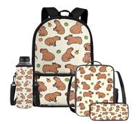 UOIMAG Capybara School Bags Kids Backpack Lunch Box Set with Water Bottle Holder Pencil Pouch 4 Pack Sets