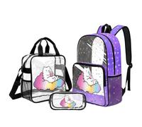 UOIMAG Cat Clear Backpack for Girls with Lunch Box Set 6-8 Cute Bookbag Stadium-Ready for Back to School Sports Events Large Capacity