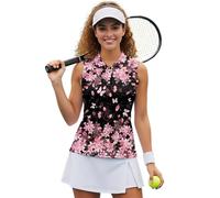 UOIMAG Cherry Blossom Golf Tank Top Women Sleeveless Athletic Shirts Collared Racerback Activewear Butterfly Spring Floral Tennis Outfits Size XL