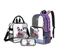 UOIMAG Clear Backpack and Lunch Box for Girls Panda Bookbag Age 6-8 Kids Backpack for Elementary School Travel Concert-Friendly