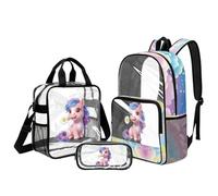 UOIMAG Clear Backpack for Girls Horse Backpack and Lunch Box Set 6-8 Kids Toddler Cute Bookbag Concert-Friendly for Kindergarten Stadium Events