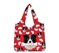 UOIMAG Cute Border Collie Grocery Bag for Dog Lovers Womens Reusable Shopping Bags Durable Outdoor Camping Picnic Lunch Bags