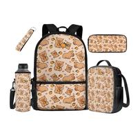 UOIMAG Cute Capybara Backpack Girls School Bag and Lunch Box Set 5pcs Lightweight Rucksack with Water Bottle Holder