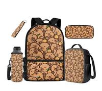 UOIMAG Cute Capybara Backpack Lunch Box Set Kids School Bags with Water Bottle Holder Pencil Case Back to School Sets 5pcs