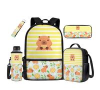 UOIMAG Cute Capybara School Bags Children's Backpack and Lunch Bag Set 5pcs Rucksack with Water Bottle Holder for School